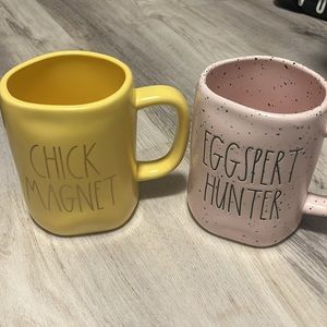 Rae Dunn Yellow Chick Magnet & Pink Eggspert Hunter Easter Mug Bundle